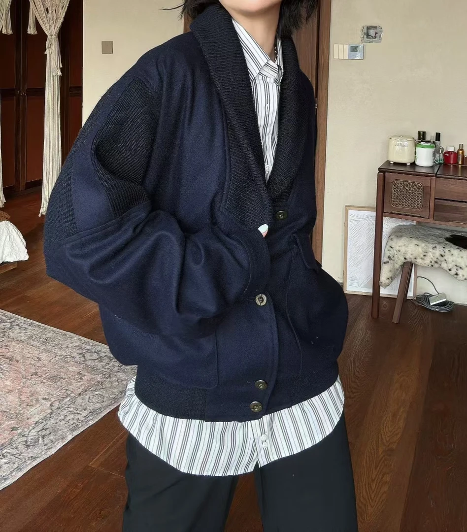 95新 BURBERRY/博柏利 博柏利藏蓝色针织领夹克