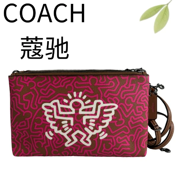 99新 COACH/蔻驰 焦糖拼红白斜挎包G25116714底长24X15