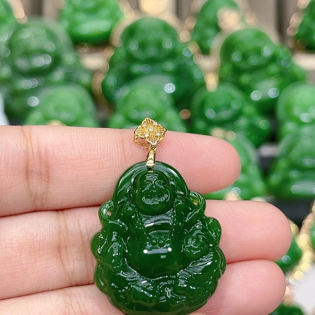 和田玉（碧玉）颈饰18K金镶嵌