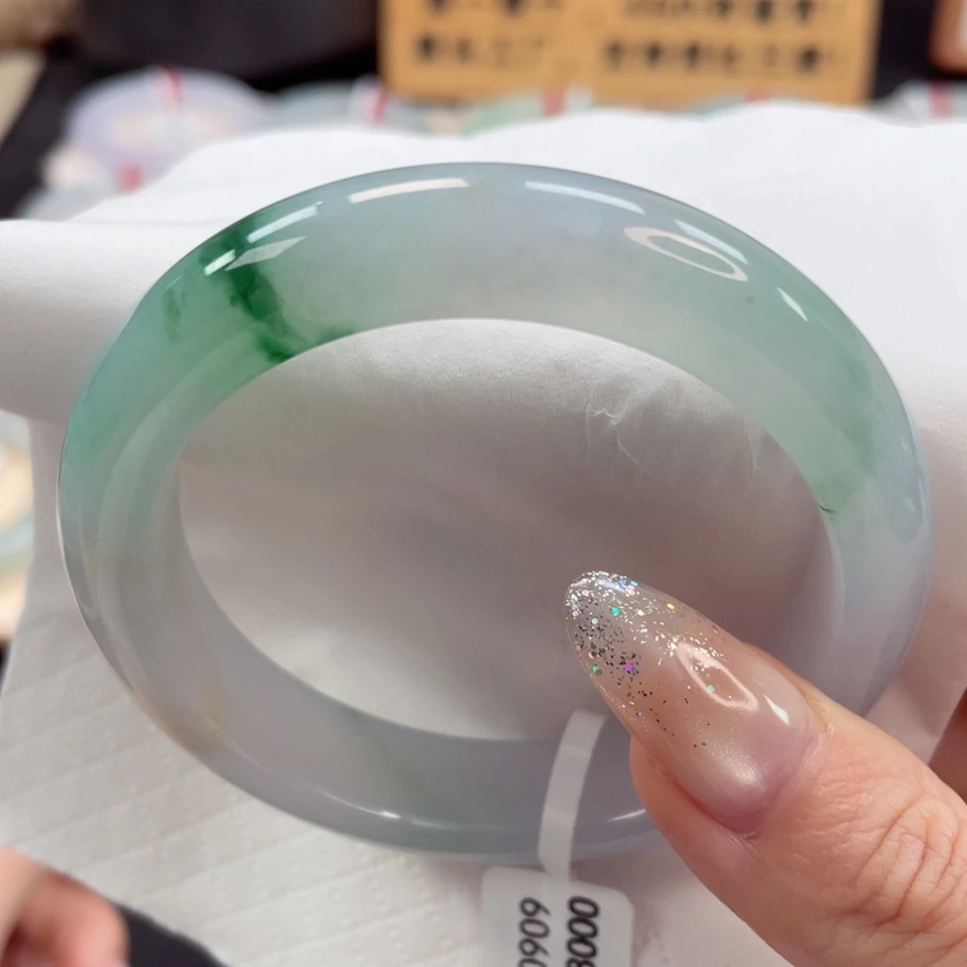 未镶嵌手镯翡翠54.5冰胶莹润飘辣绿花清货价21号