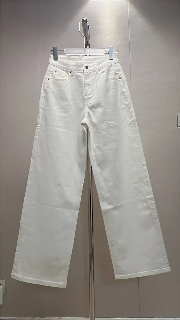S0886宝藏打CALL款 白色阔腿高腰牛仔长裤