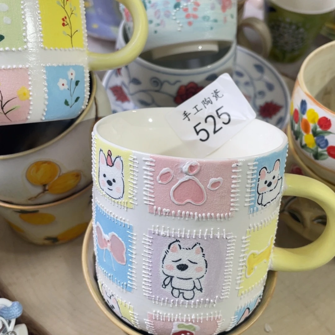 景德镇手工岩彩小狗525