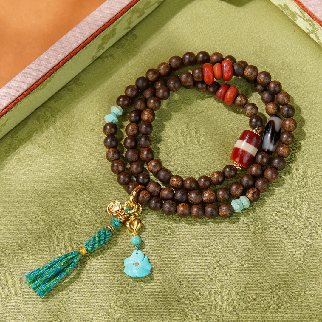 沉香沉水白奇楠DIYs925南红绿松药师沉香手串多圈/CX00597A