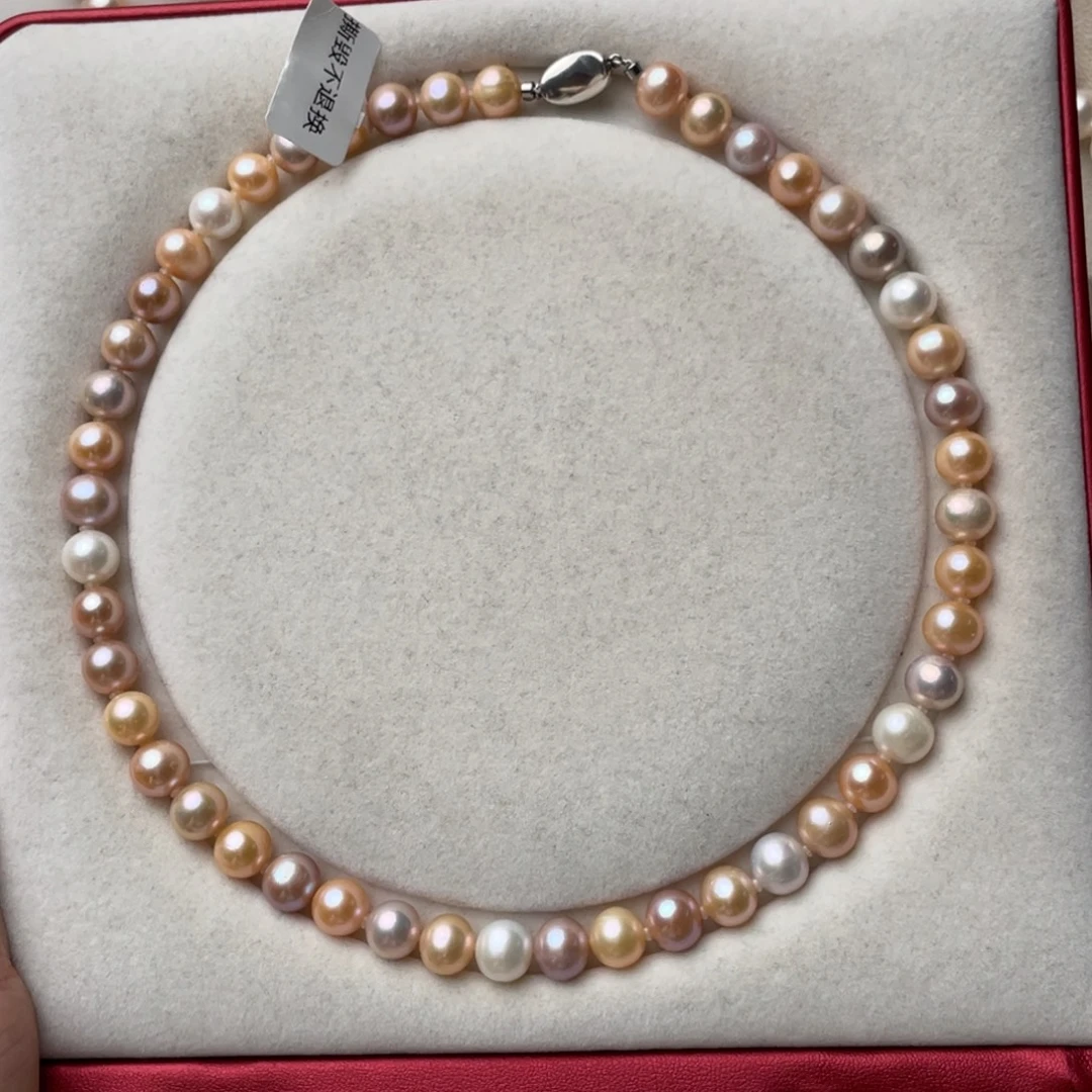 银S925镶嵌淡水珍珠颈饰9-10mm无核近正圆强光微微瑕