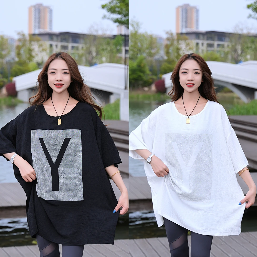 夏季新款女式时尚休闲宽松版印花短袖T恤衫2305款