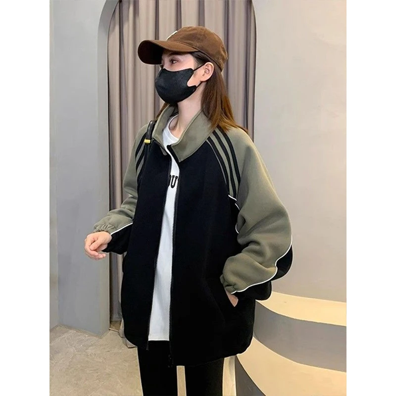 显瘦百搭时尚复古棒球服外套女春季2025款宽松休闲立领拼色卫衣