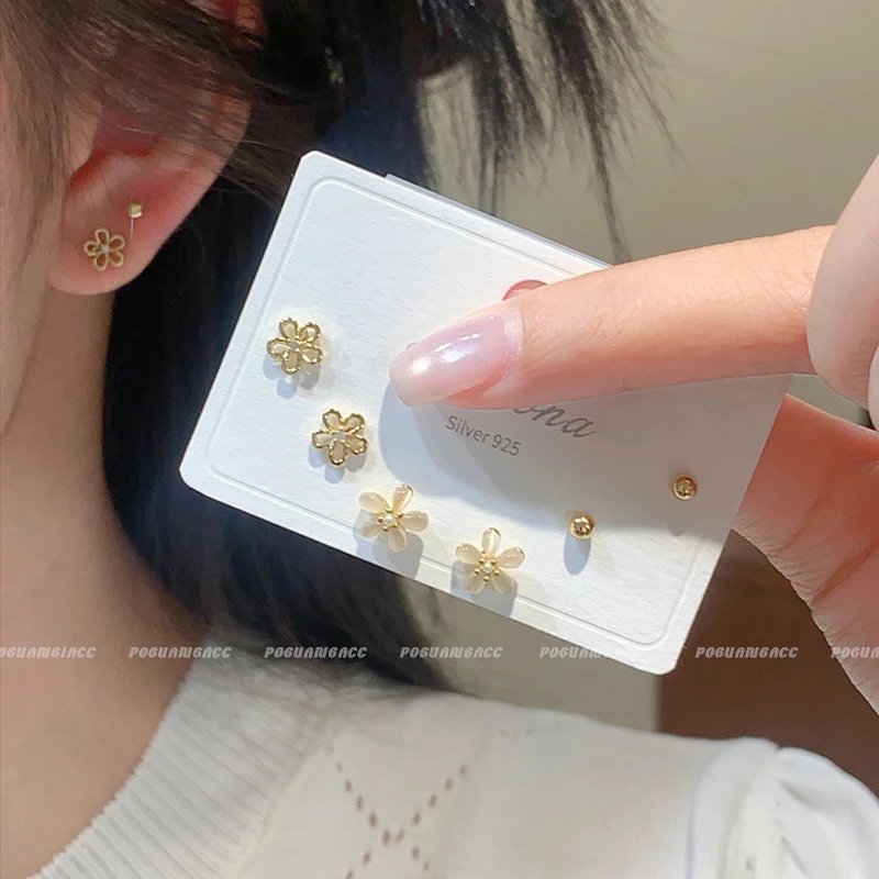 铜合金耳饰 EH276金色格桑花耳钉耳环花朵轻奢简约小众百搭耳饰女