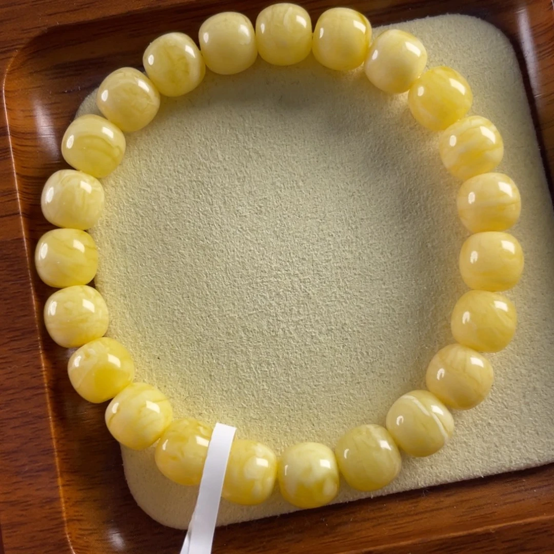 琥珀未镶嵌手链9mm。浓蜡虎皮纹