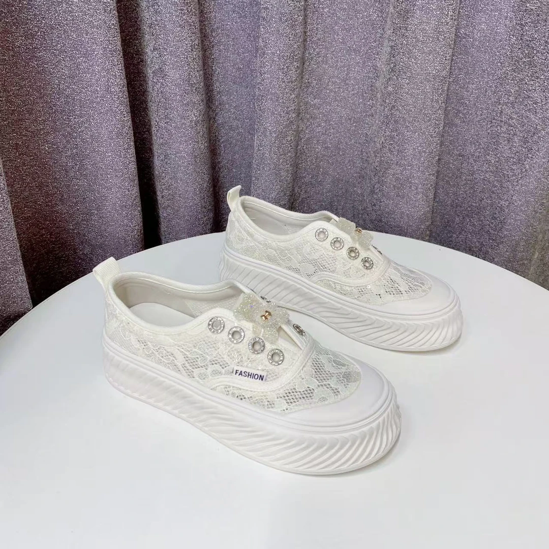 C6766 白色  夏季时尚系带厚底休闲运动鞋女士增高板鞋渔夫鞋