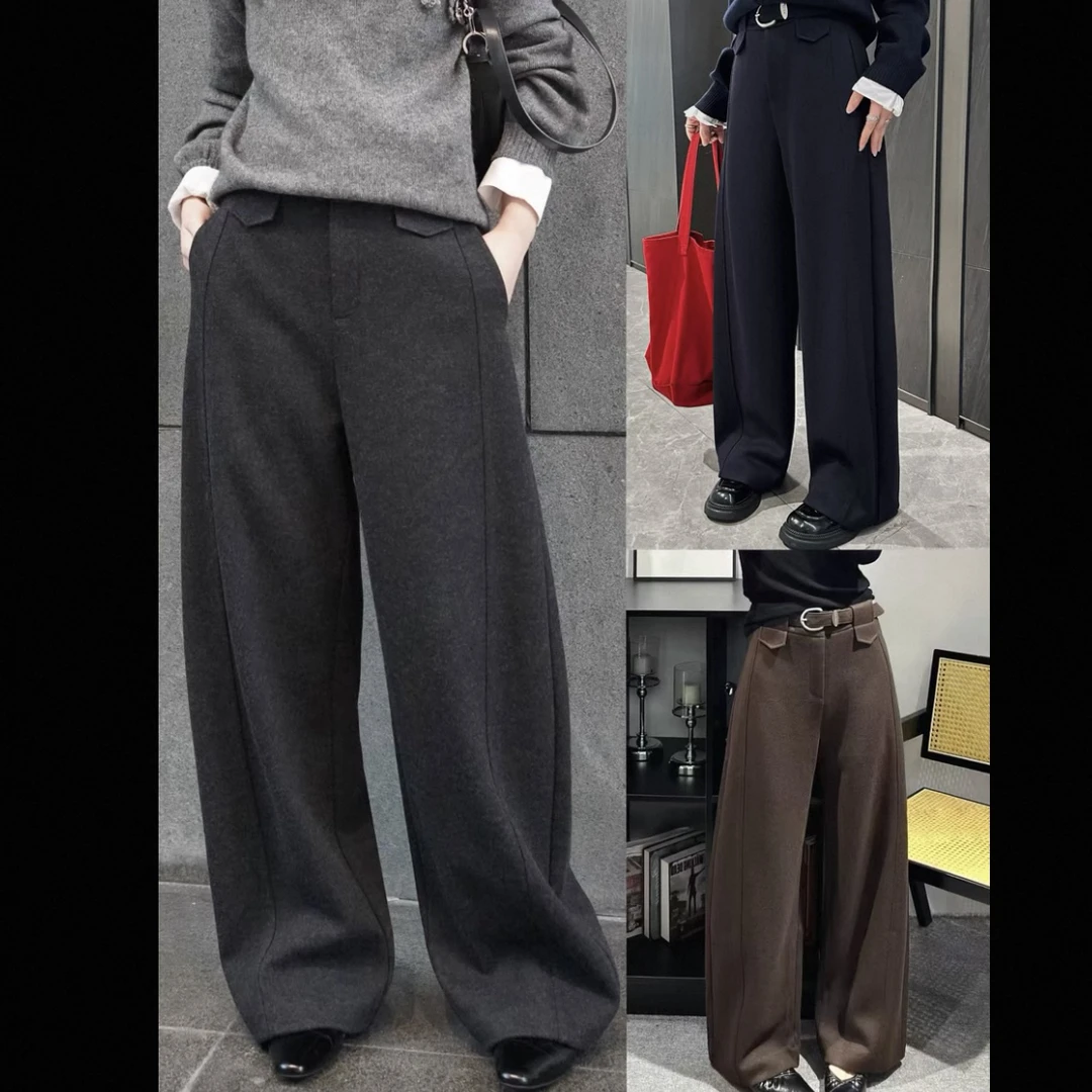 2025秋冬新款显瘦时尚宽松澳毛阔腿裤百搭气球裤拖地裤垂感6276