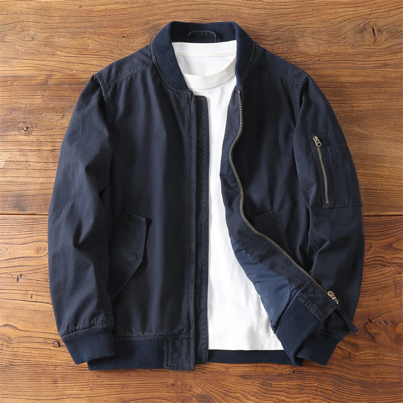 美式复古棒球服男秋冬款纯色水洗做旧夹克外套男士休闲百搭上衣潮