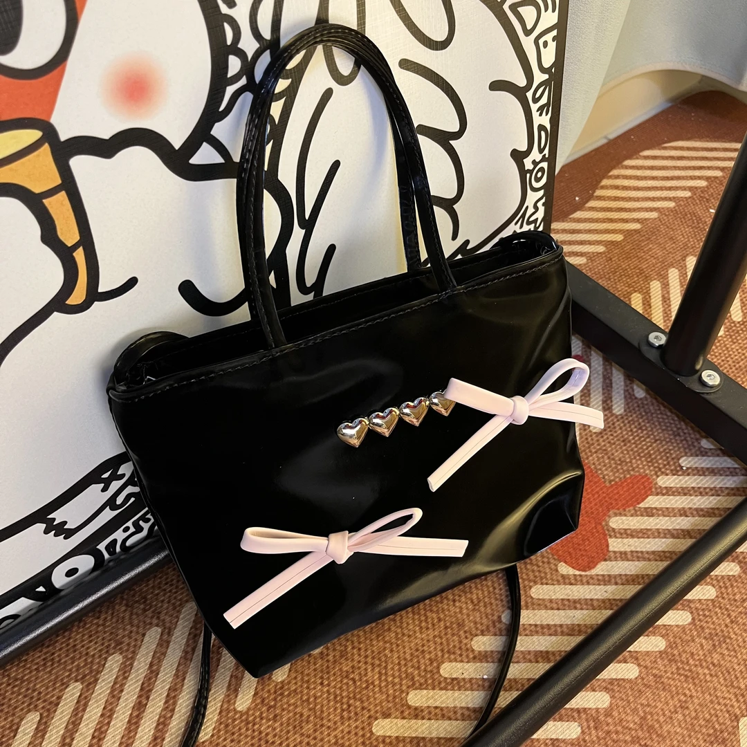 喵喵仙贝小众女包黑色粉蝴蝶结小手提斜挎-A015