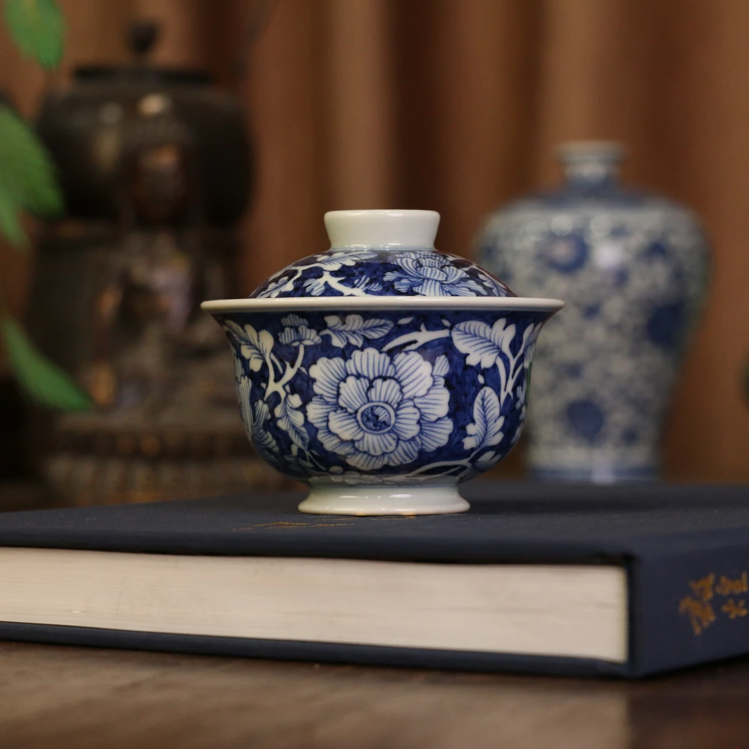 景德镇官方甄选 逸古堂 地皮盛世牡丹元宝盖碗