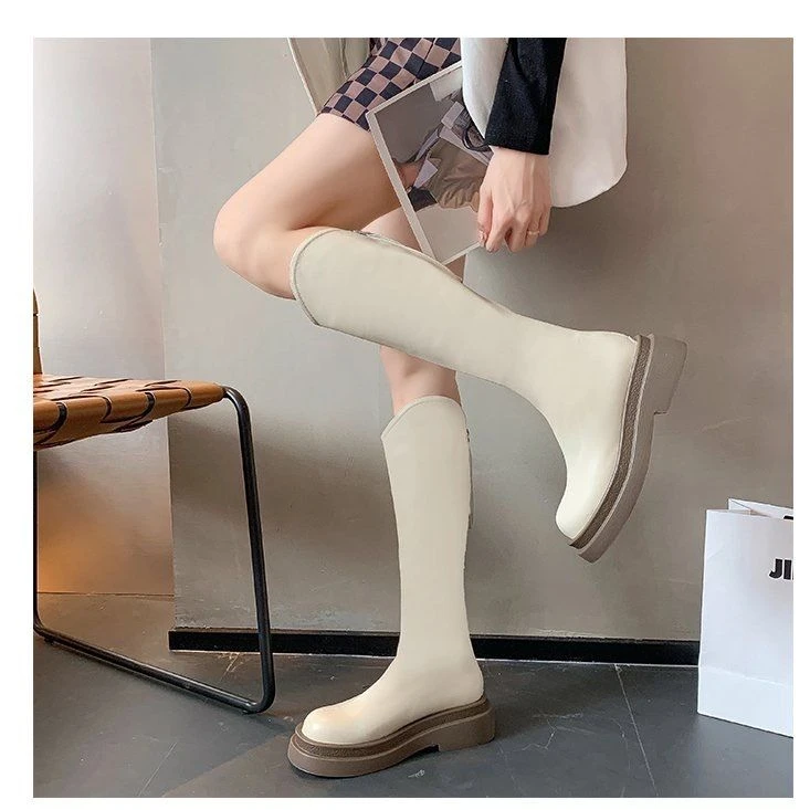 025秋冬季长筒靴女厚底不过漆长靴女高筒骑士靴子女百搭皮靴