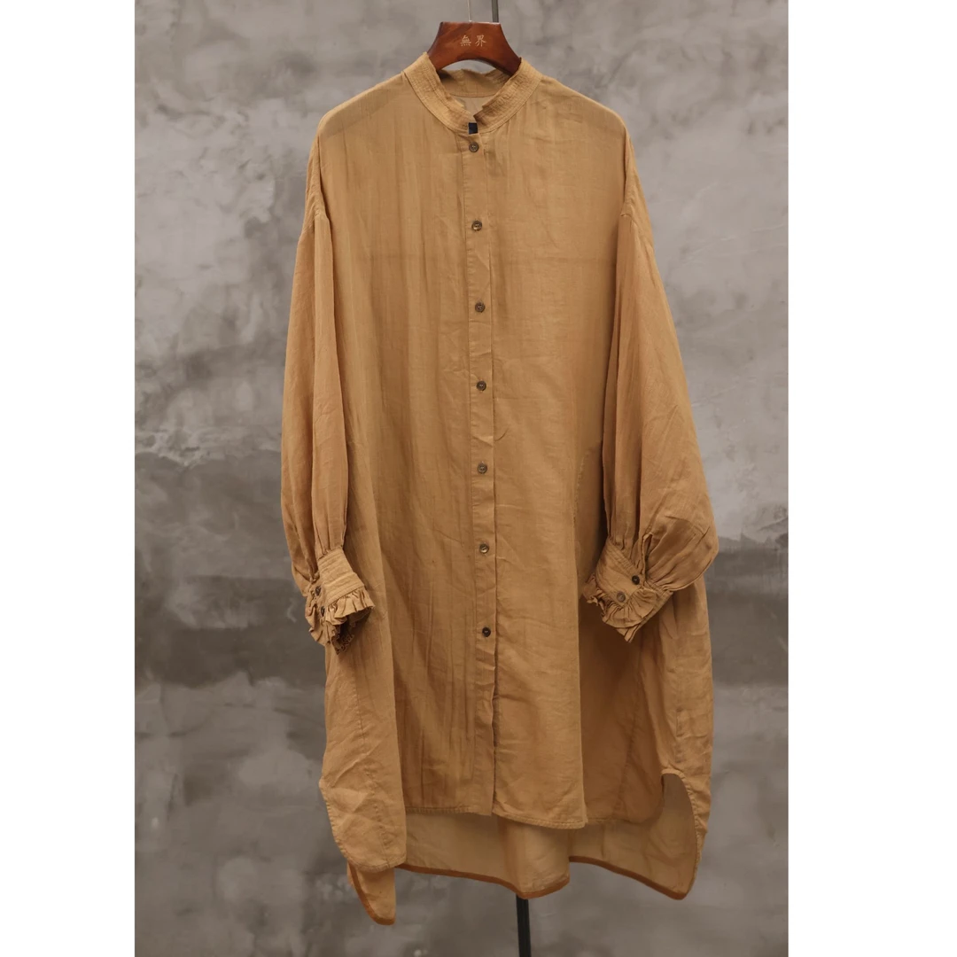 还朴堂原创高品质宽松休闲丝麻长款衬衫