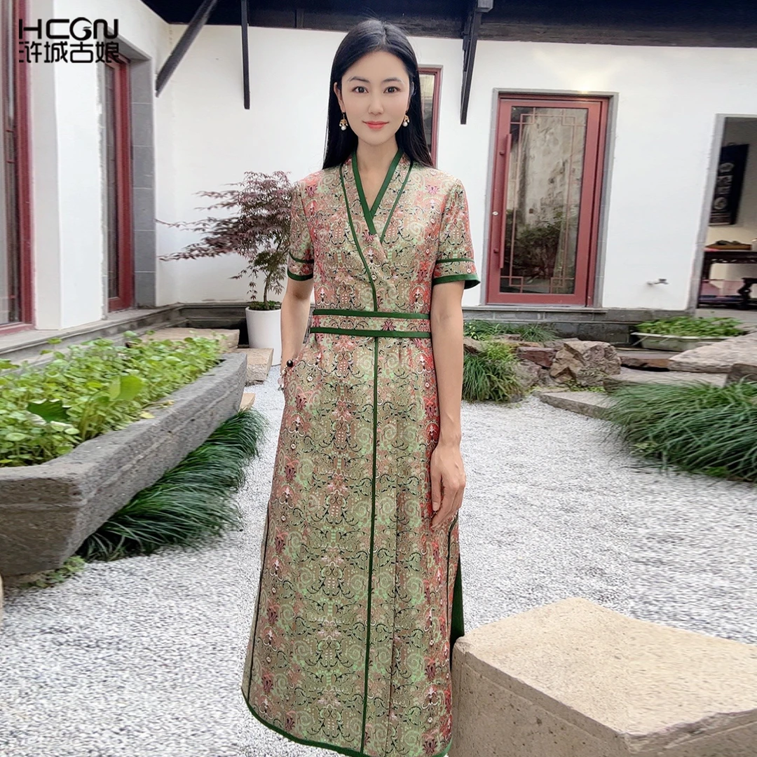 【大师系列-张和才蜀锦】浒城古娘卷草石榴锦蜀锦连衣裙HBSS050189