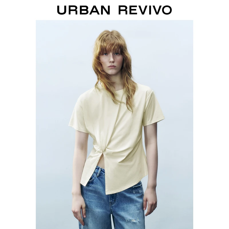 UR2025夏季新款女装休闲设计感扭结开衩短袖T恤UWM450067