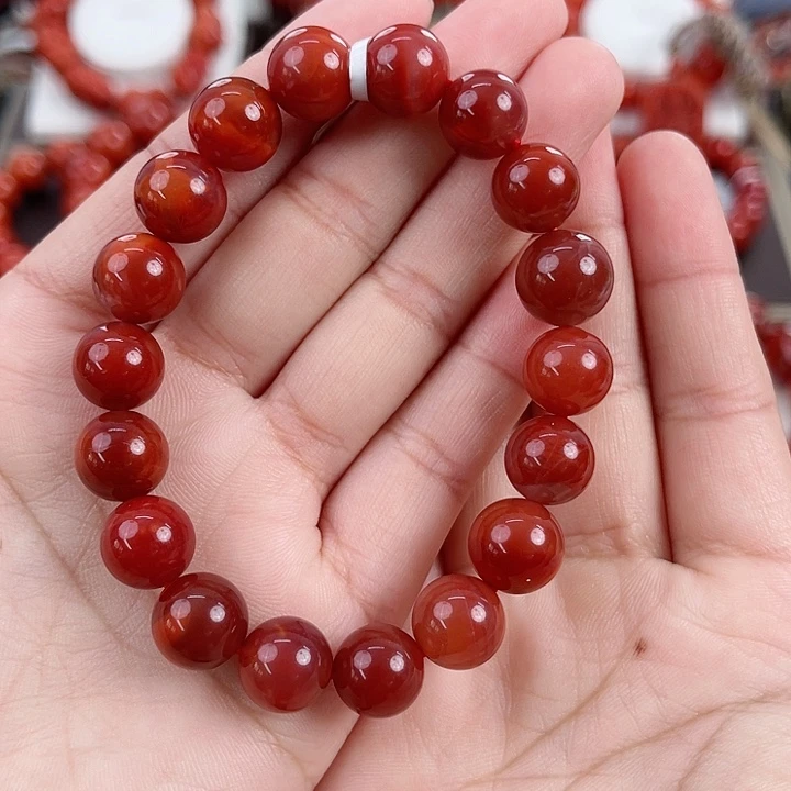 南红玛瑙未镶嵌瓦西牛血红圆珠单圈11mm