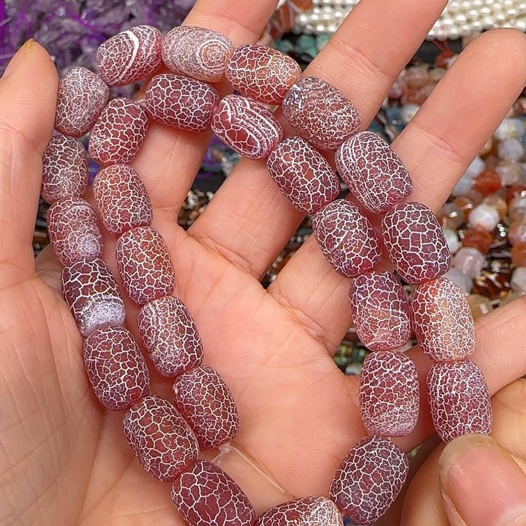 玛瑙/玉髓合金珠宝半成品风化红玛瑙9mm桶珠一条