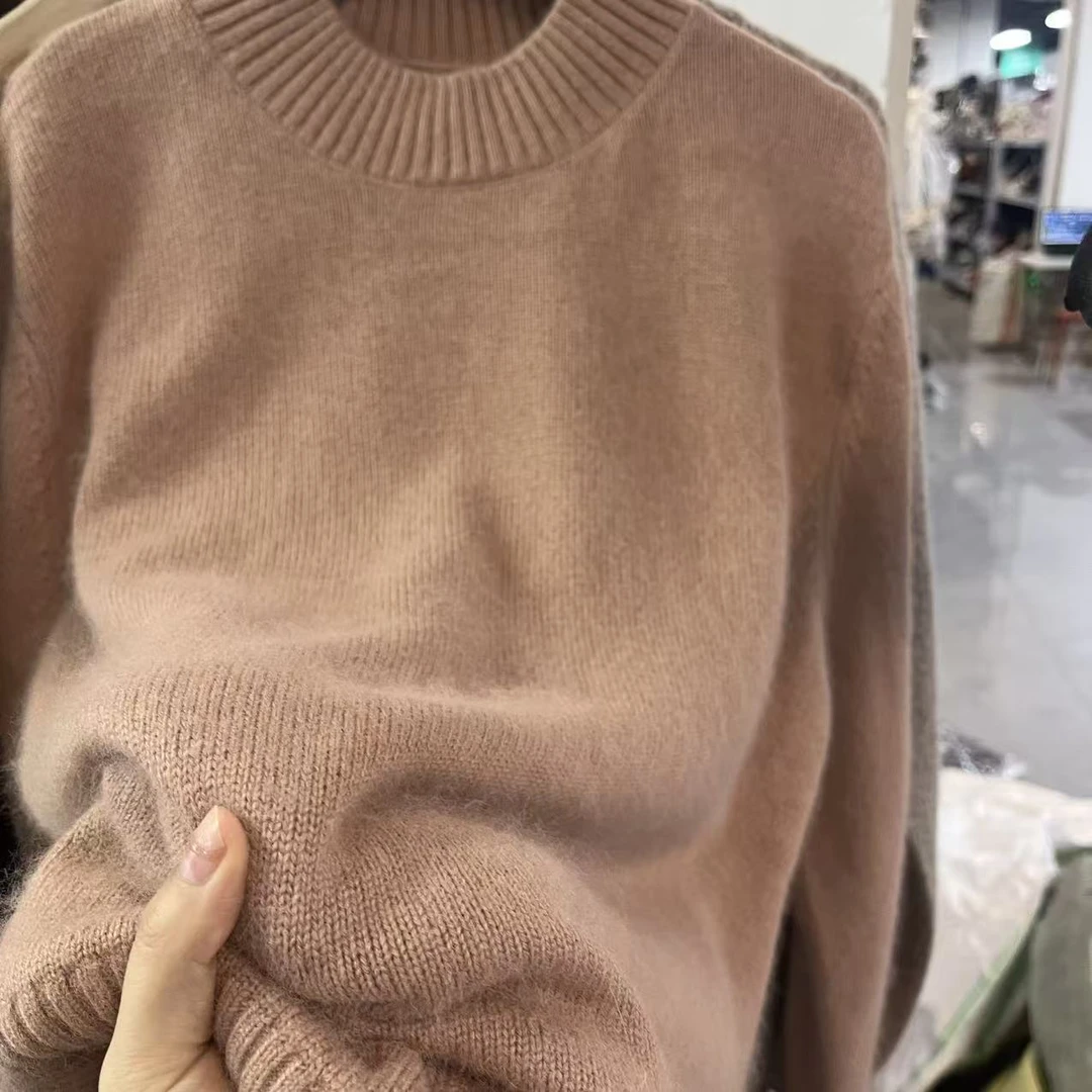 坦桑尼亚粉！女士半高领加厚花纱线毛衣