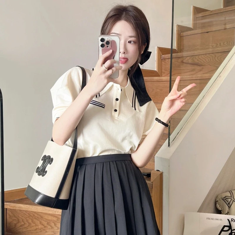 polo短袖T恤女夏季新款设计感小众独特别致宽松甜美半袖体恤上衣