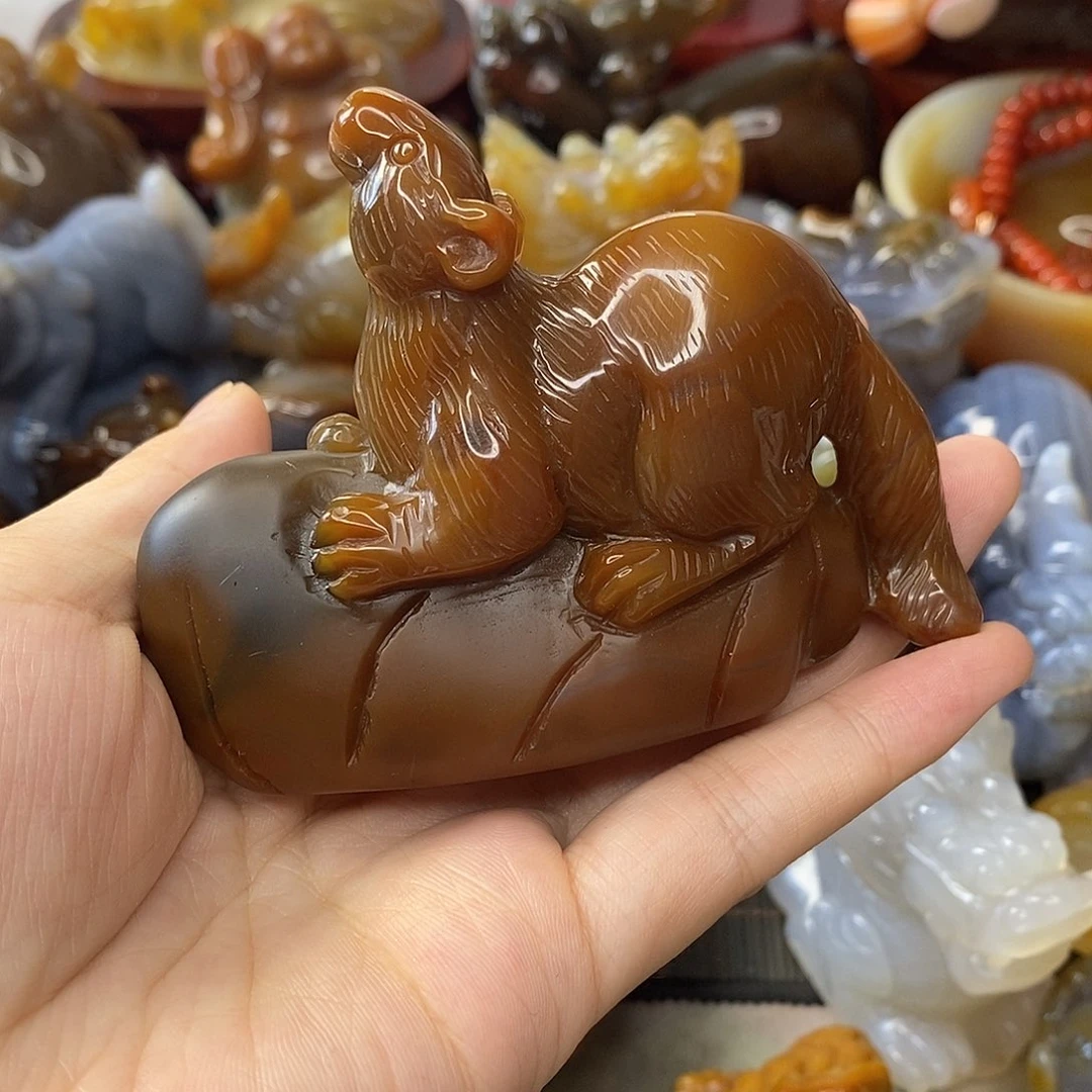 用***8玛瑙/玉髓手把件未镶嵌