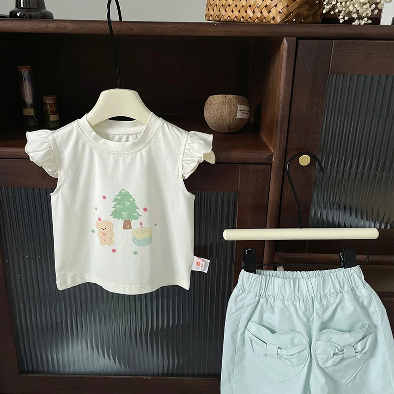 【现货】DZ25230夏季新款女童无袖T恤女宝飞飞袖背心上衣夏装