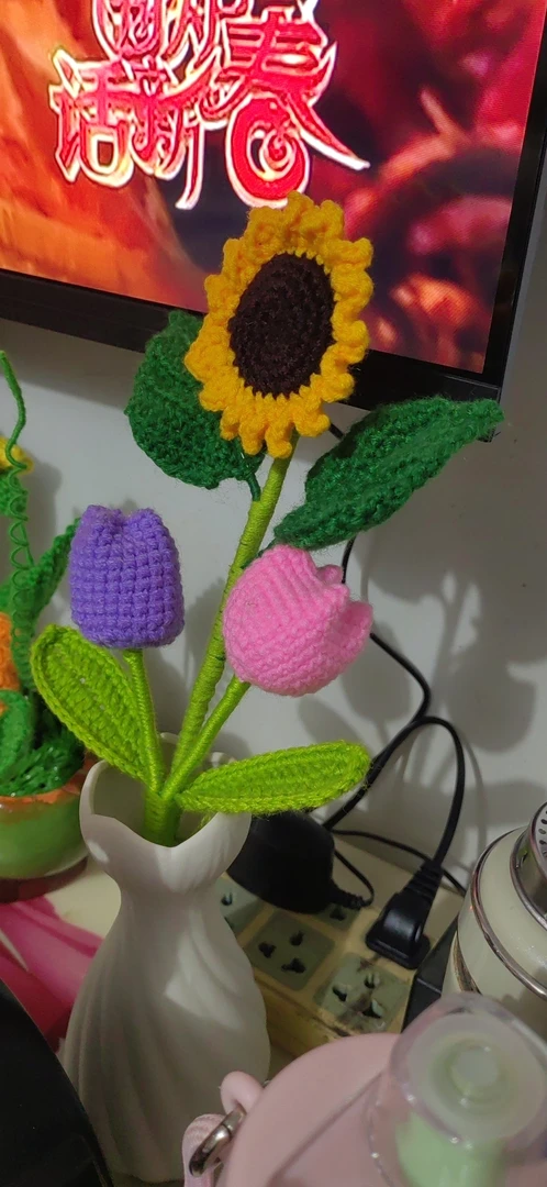 手工钩花材料包DIY编织向日葵玫瑰花束毛线花