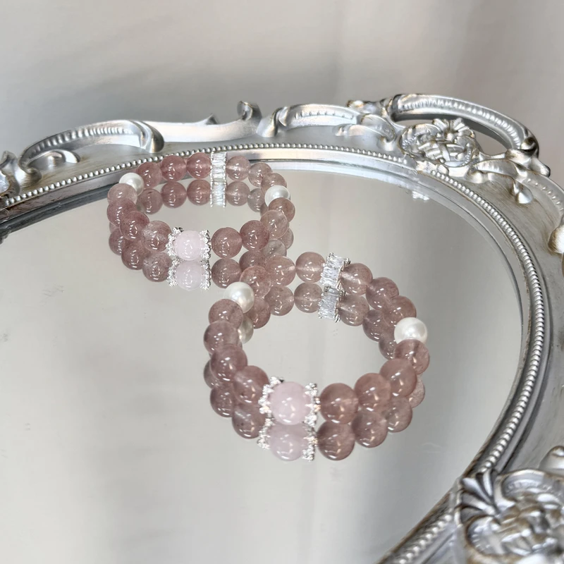 天然草莓晶x粉水晶x贝珠 10mm