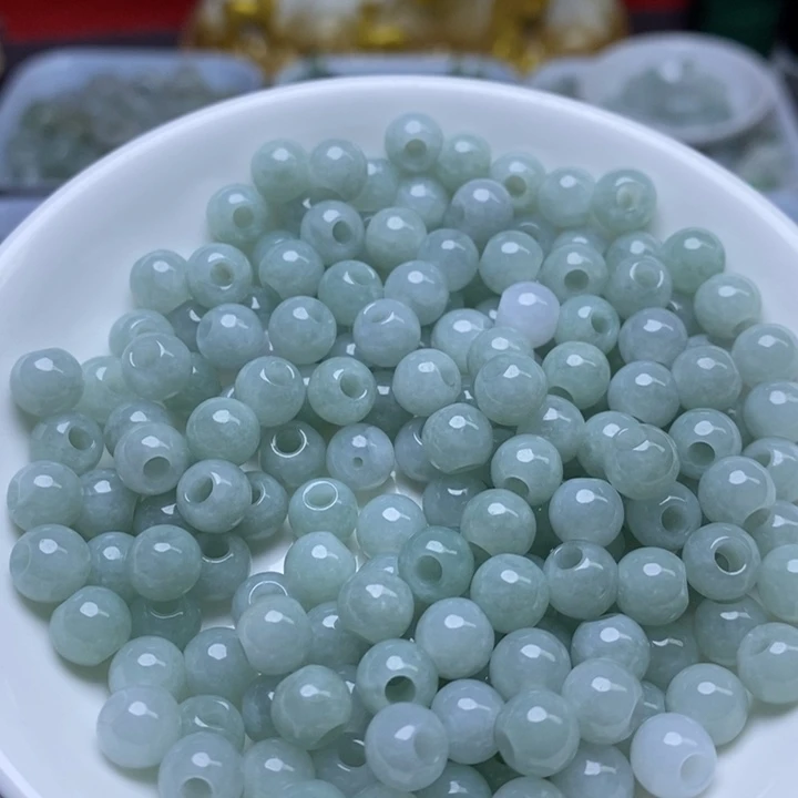 翡翠未镶嵌手链卡7.3大孔豆绿20个