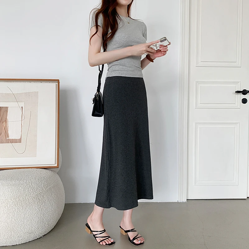 深灰色半身裙女夏季中长裙包臀a字裙2025新款长裙显瘦高腰遮腿粗