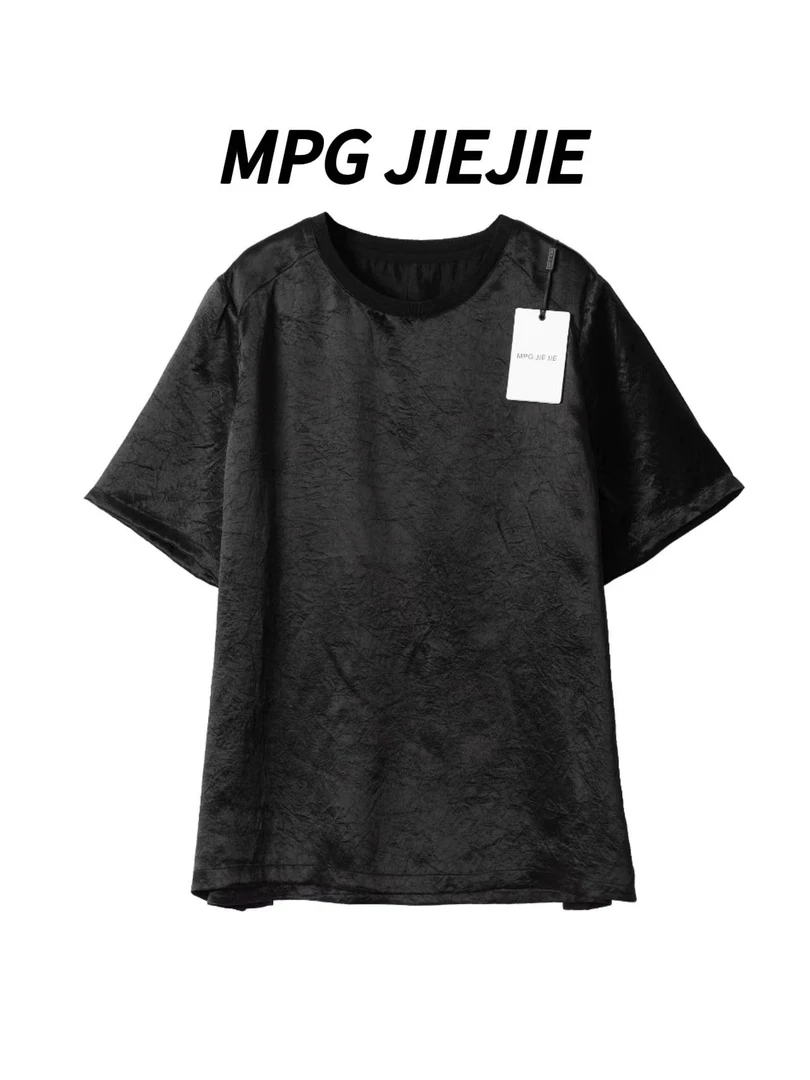MPG JIEJIE【冰皮T】春夏大码圆领薄款显瘦黑色醋酸T恤