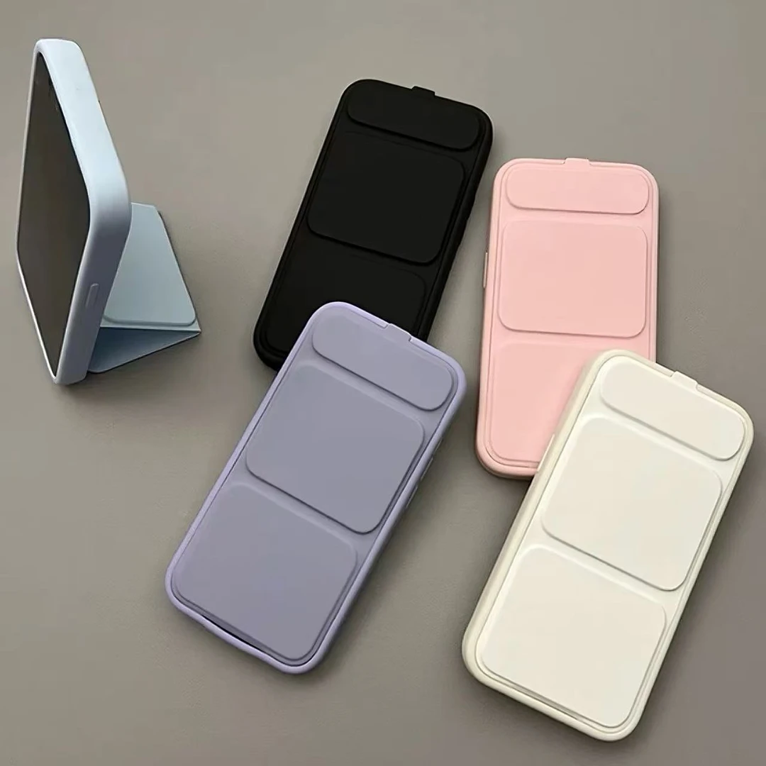 马卡龙纯色翻盖折叠支架适用苹果17/16华为P70pro手机壳小米15套
