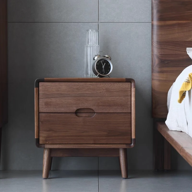 北美黑胡桃木实木床头柜卧室家具小斗柜收纳置物柜简约现代小边几