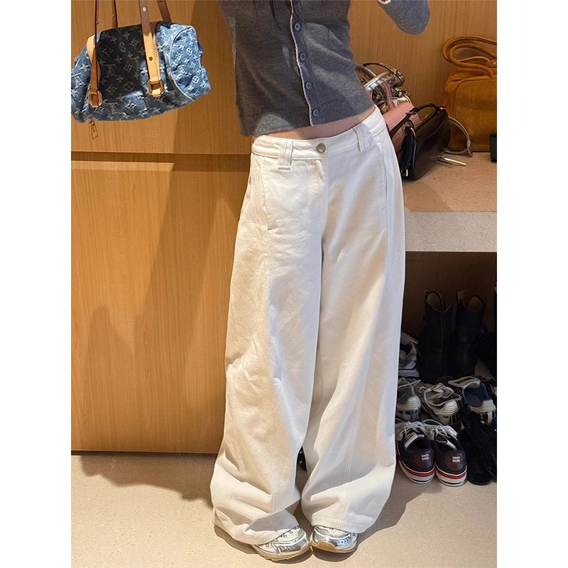 【破价+运费险】宽松阔腿牛仔裤女夏季新款白色高腰显瘦直筒休闲裤