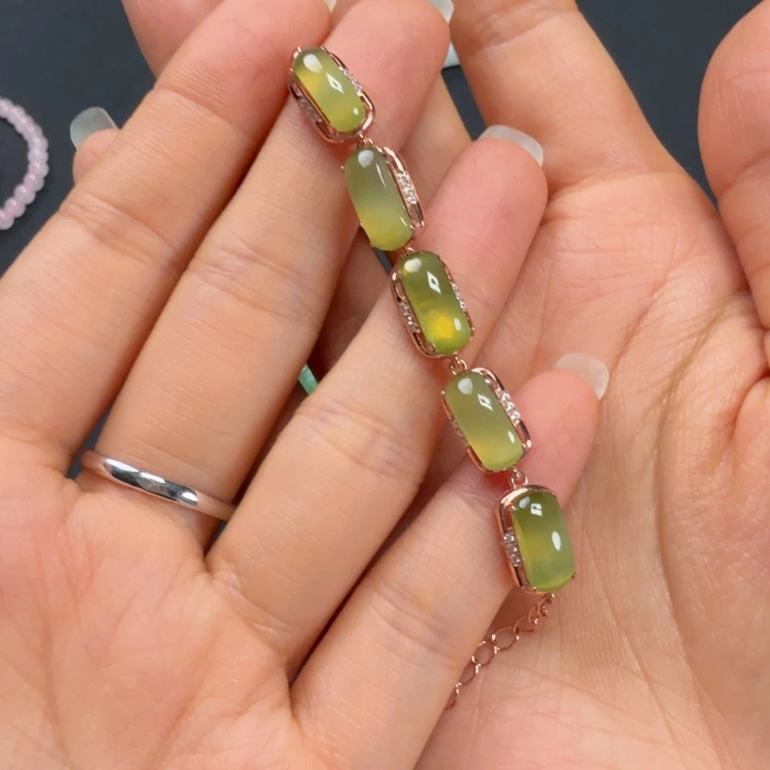 和田玉银S925镀金镶嵌手链