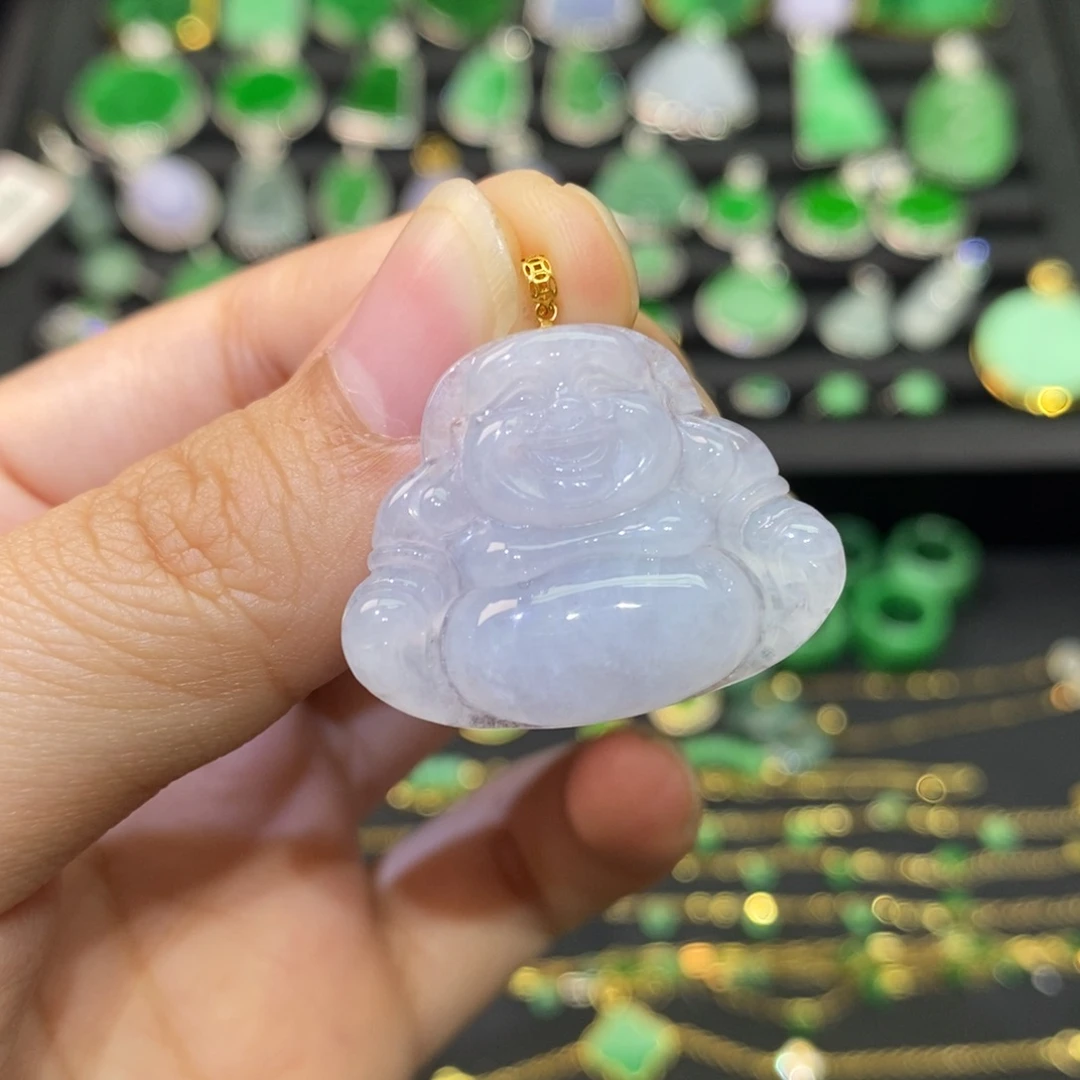 翡翠18K金镶嵌颈饰佛公