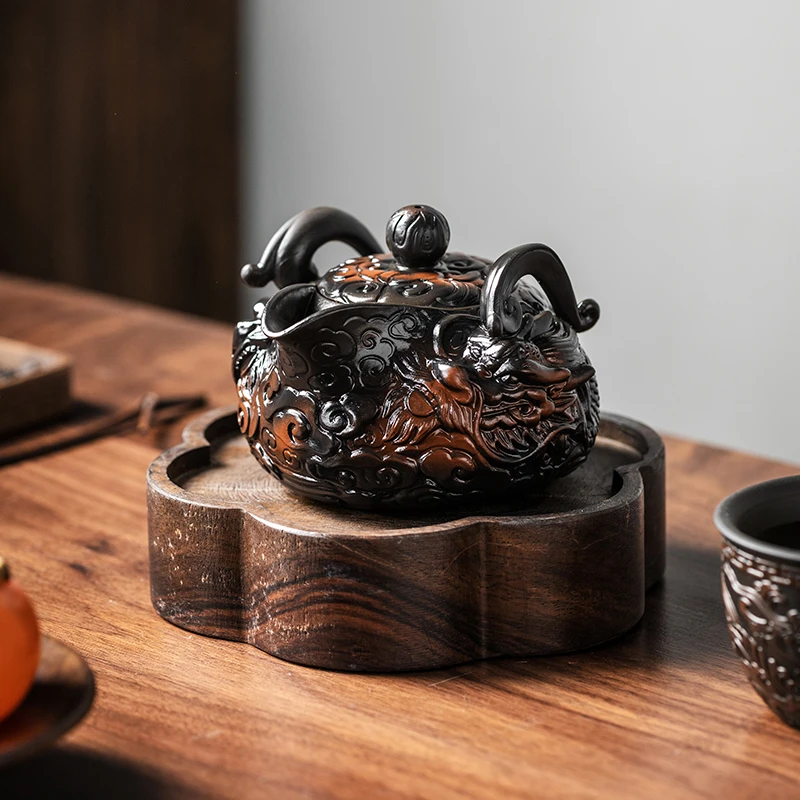 云南紫陶龙年新品茶壶大容量陶瓷茶杯功夫茶具家用浮雕手工办公