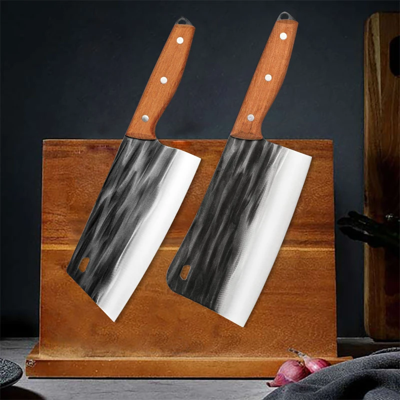 砺刃锻打菜刀家用切片刀斩骨刀两件套组合中式锋利切肉刀砍骨刀