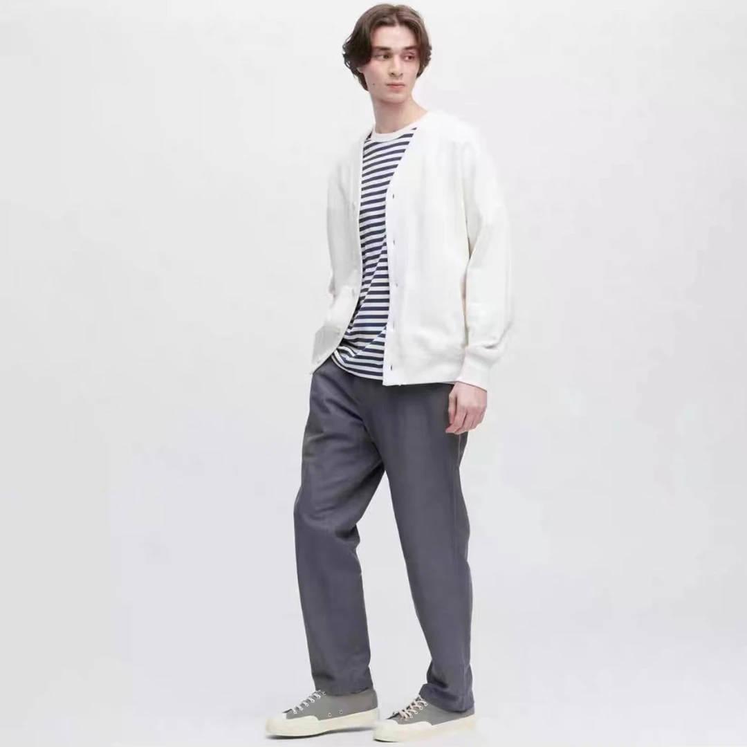 MC21341 舒适亚麻棉男士纯色春夏吸湿透气简约针织小直筒休闲裤