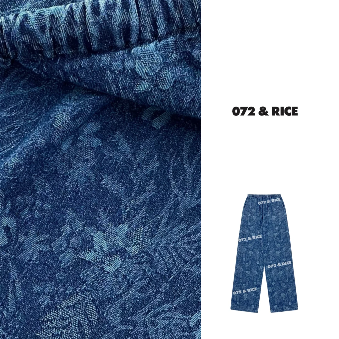 072 & RICE【海棠花】夏季休闲松紧腰抽绳牛仔九分裤 32W244Z*