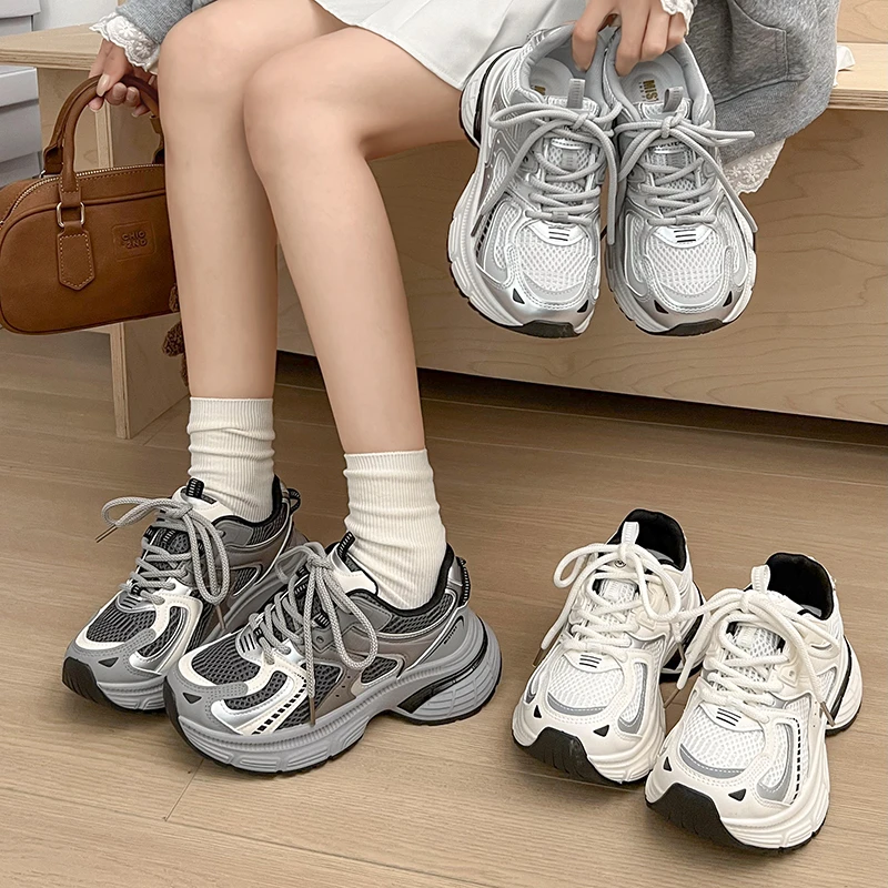 【现货】厚底复古老爹鞋女2025春季新款百搭休闲女鞋透气时尚运动鞋