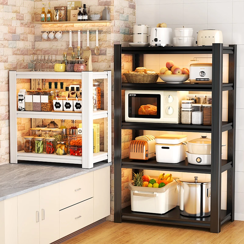 家用厨房置物架多层钢制靠墙一体微波炉烤箱落地式省空间杂物货架