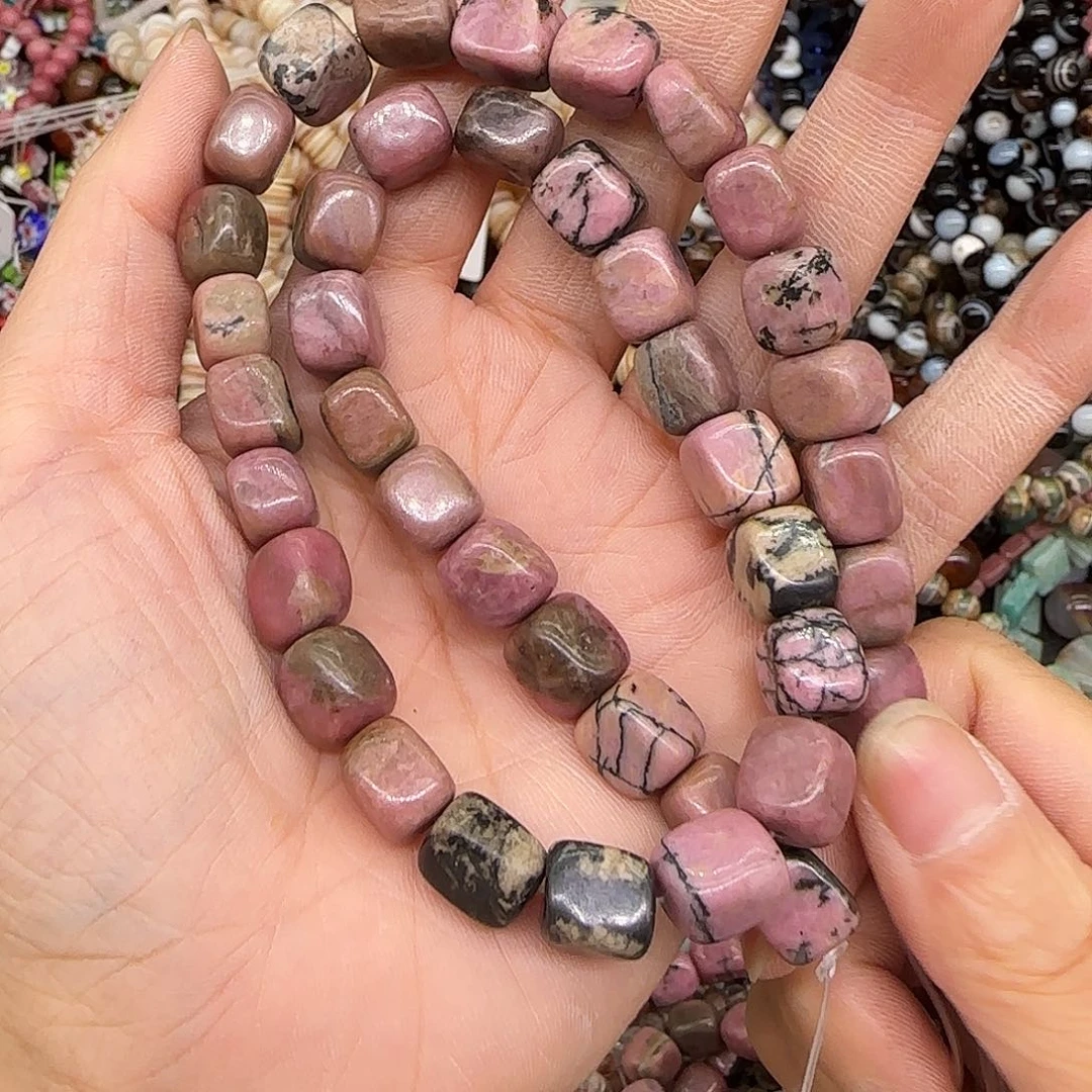 玛瑙/玉髓合金珠宝半成品蔷薇8mm方块一条