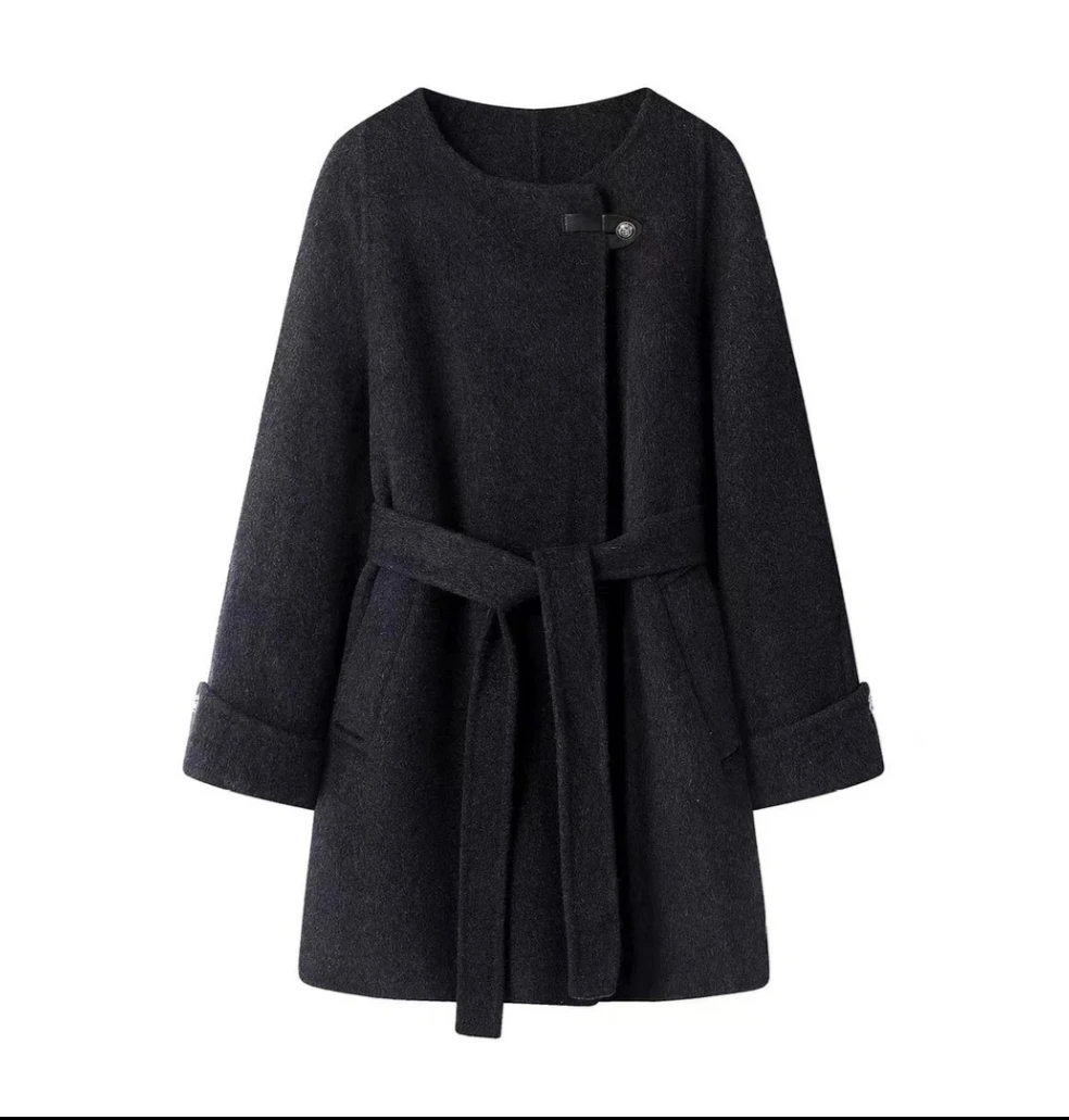 琳琳专属新款高端双面羊毛大衣一粒扣腰带中长款百搭高级大衣2528