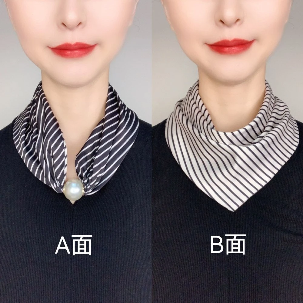 新款时尚双面印花贝珠磁扣护颈项链巾三角巾多样带法围脖围巾丝巾