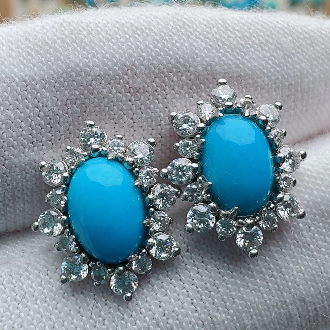 绿松石银S925镶嵌耳饰