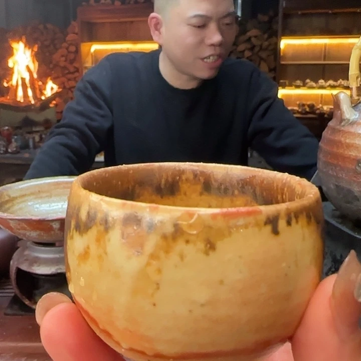 紫砂柴烧白泥元宝杯