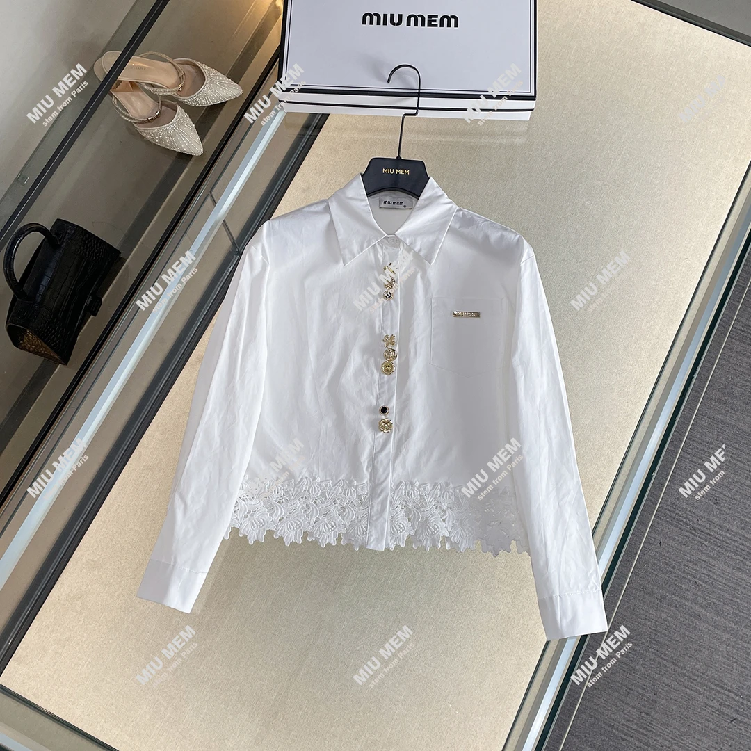 【春夏花蕾】春季韩版蕾丝拼接翻领时尚百搭衬衫上衣女DY6423
