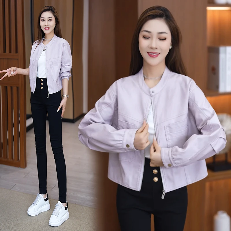 皮衣外套女2025春季新款时尚休闲立领宽松显瘦百搭夹克机车服上衣